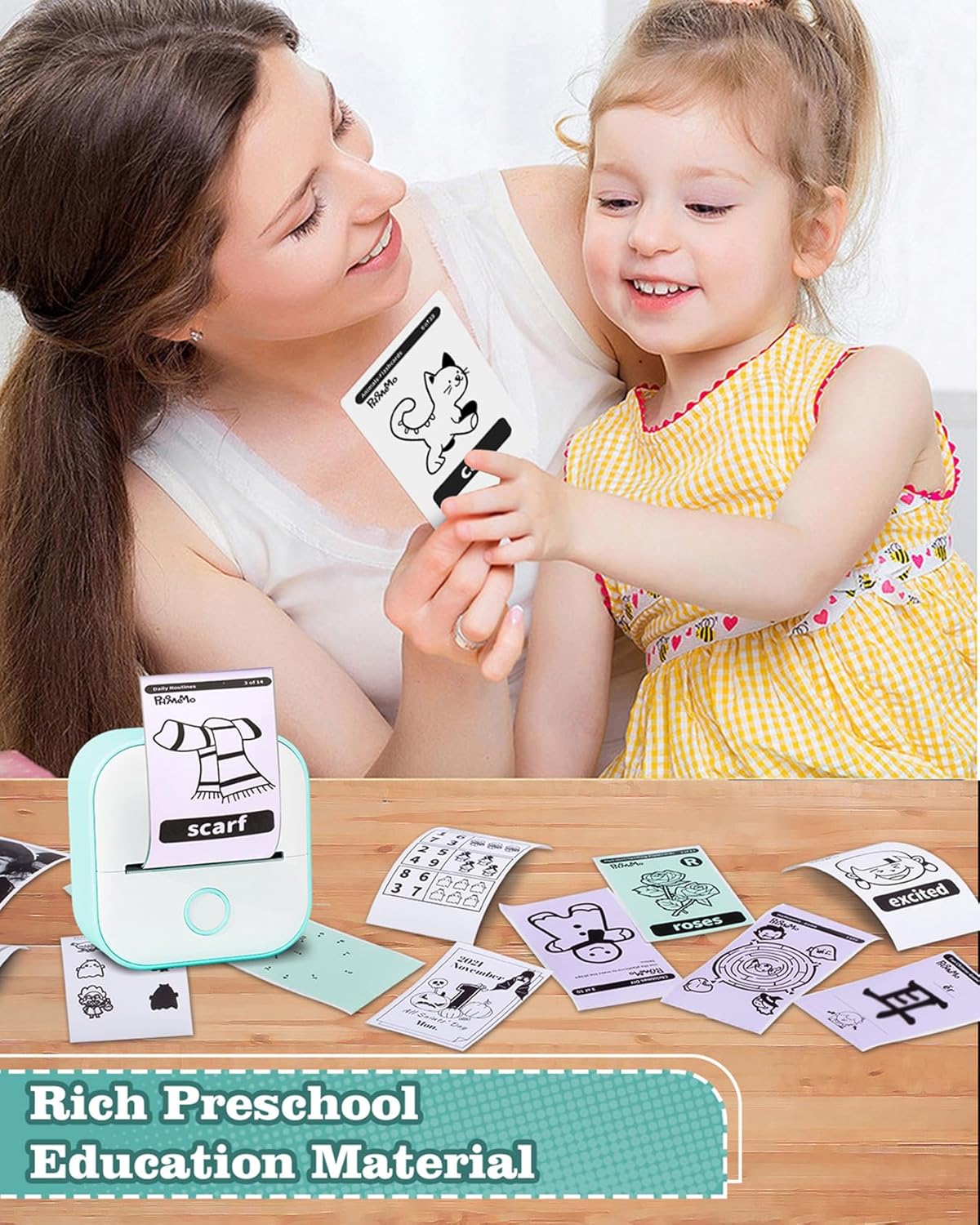 Sticker Printer - T02 Mini Printer Print Pods Portable Thermal Inkless Sticker Maker Machine Bluetooth Pocket Impresora Portátil Instant Print for Study Graphics, Anatomical Diagrams,Students
